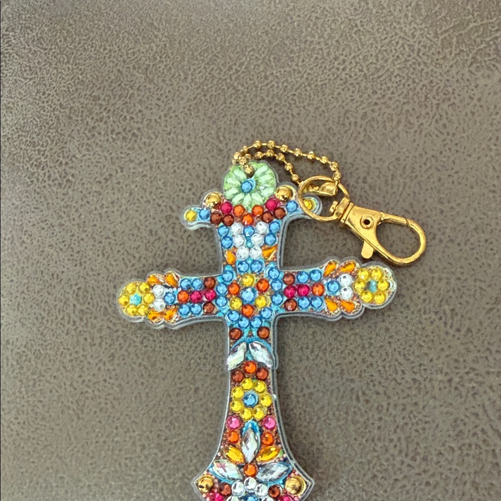 Vibrant Cross Keychain with Gold Chain